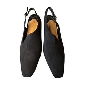J Renee NEW Prissy Notch Slingback Heels Adjustable Black 8.5 WIDE Suede